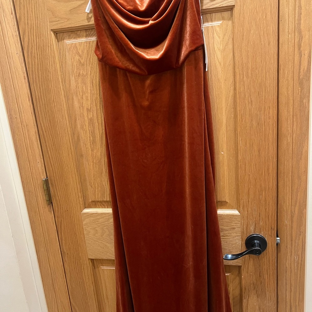 Rust Velvet Cowl Neck Evening Dress